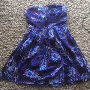 Purple Feather Strapless mini dress